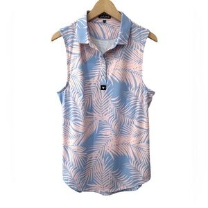 Bad Birdie women’s Sleeveless Golf Polo Shirt XL pink blue Tarzan leaf print